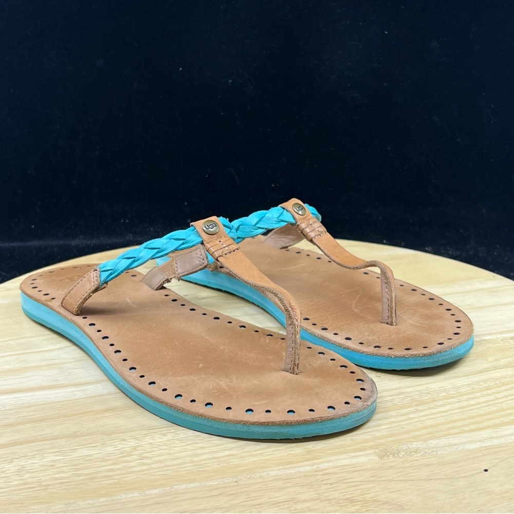 UGG Navie Sandals Women’s 8/39 Blue Braided Leather Thong Flip Flop 1004109 - Picture 3 of 9